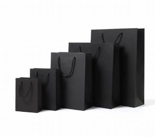 Wholesale Black Gloss Laminated Rope Handle Paper Bags