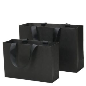 Wholesale Black Matt Laminated Ribbon Paper Gift Bags