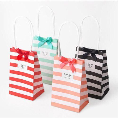 Shadow Stripe Colored Kraft Paper Shopping Gift Bags Wholesale Bulk