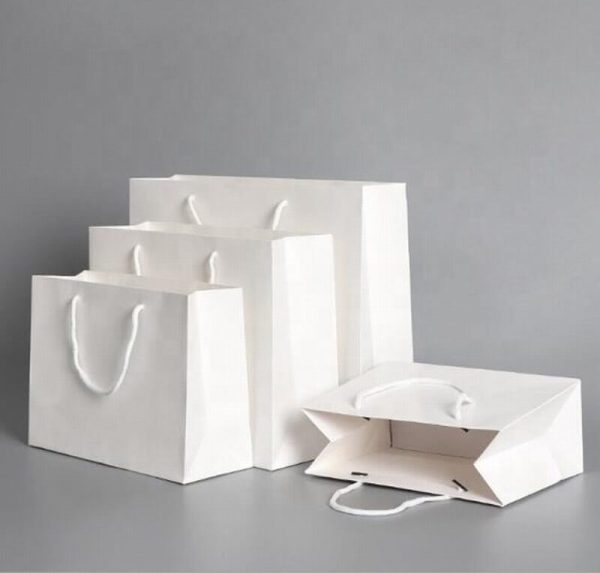 Wholesale White Kraft Paper Carrier Bags with Rope Handle