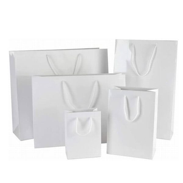 Wholesale White Matt Laminated Rope Handle Paper carrier Bags